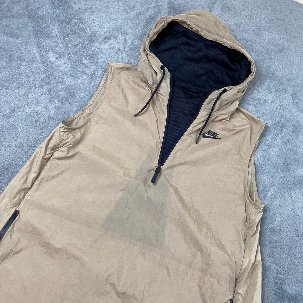 Nike Women Medium Vest Tan Hooded Mesh Back Zip Windbreaker Sleeveless Jacket